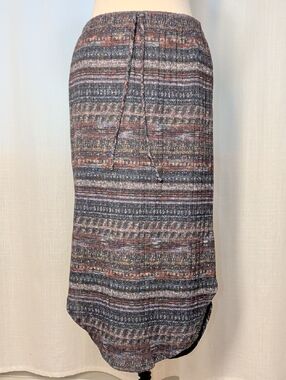 Knit Midi Skirt in Multicolor, Elastic Waist